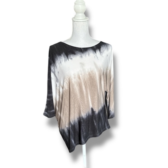 Women's Tie-Dye High Low Top Black White & Tan Size XS - Picture 1 of 3